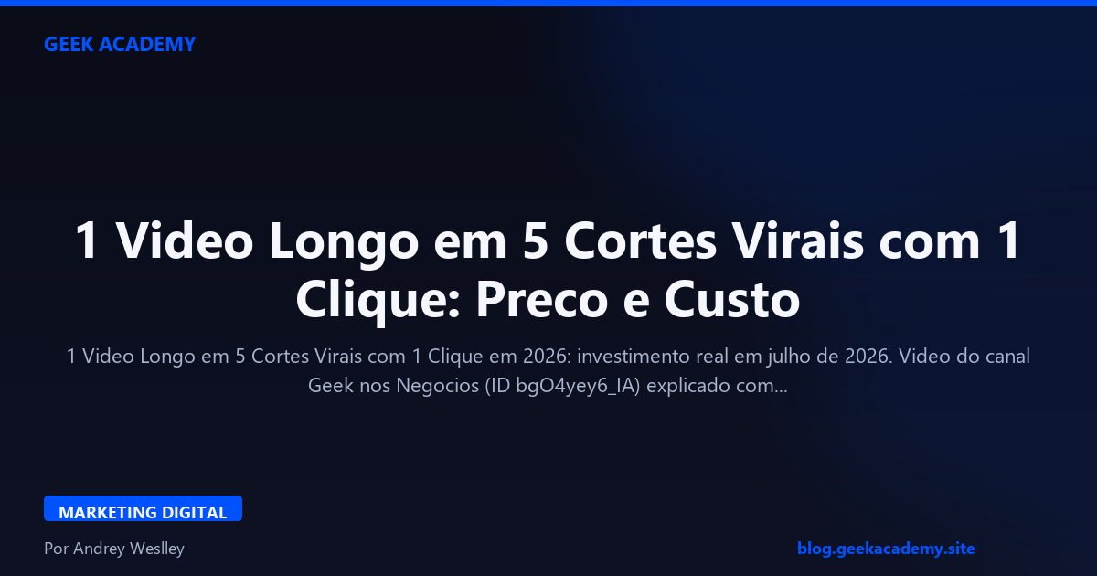 1 Video Longo em 5 Cortes Virais com 1 Clique: Preco e Custo 2026