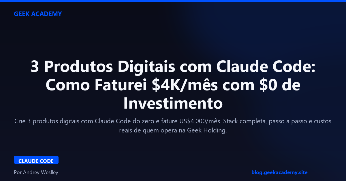 3 Produtos Digitais com Claude Code: Como Faturei $4K/mês com $0 de Investimento