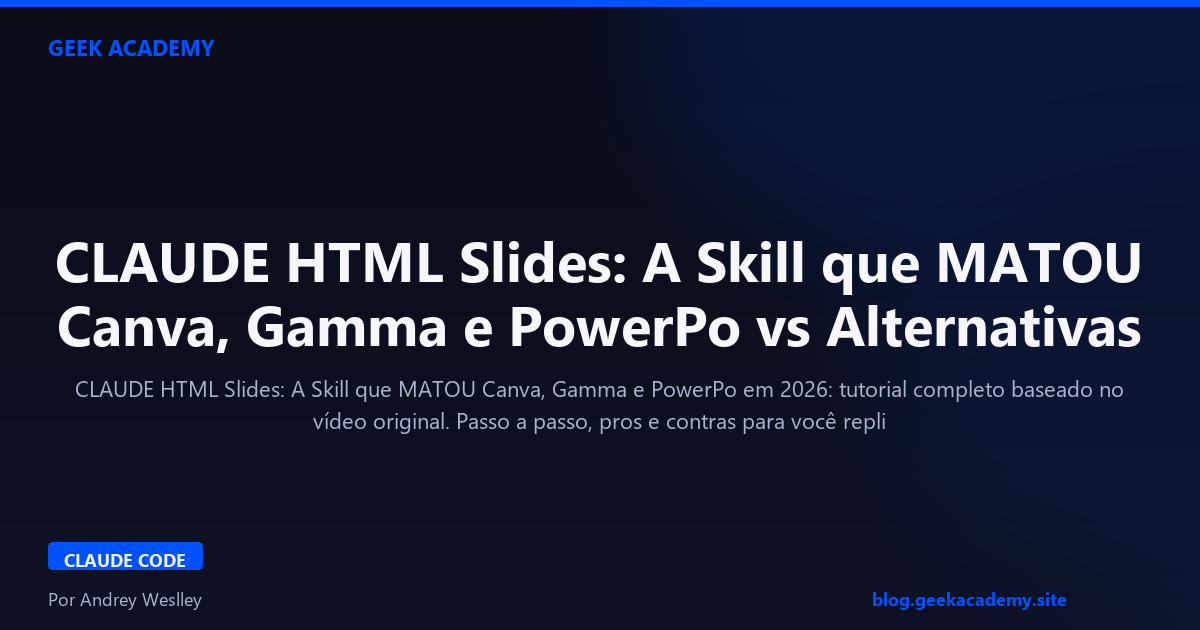 CLAUDE HTML Slides: A Skill que MATOU Canva, Gamma e PowerPo vs Alternativas