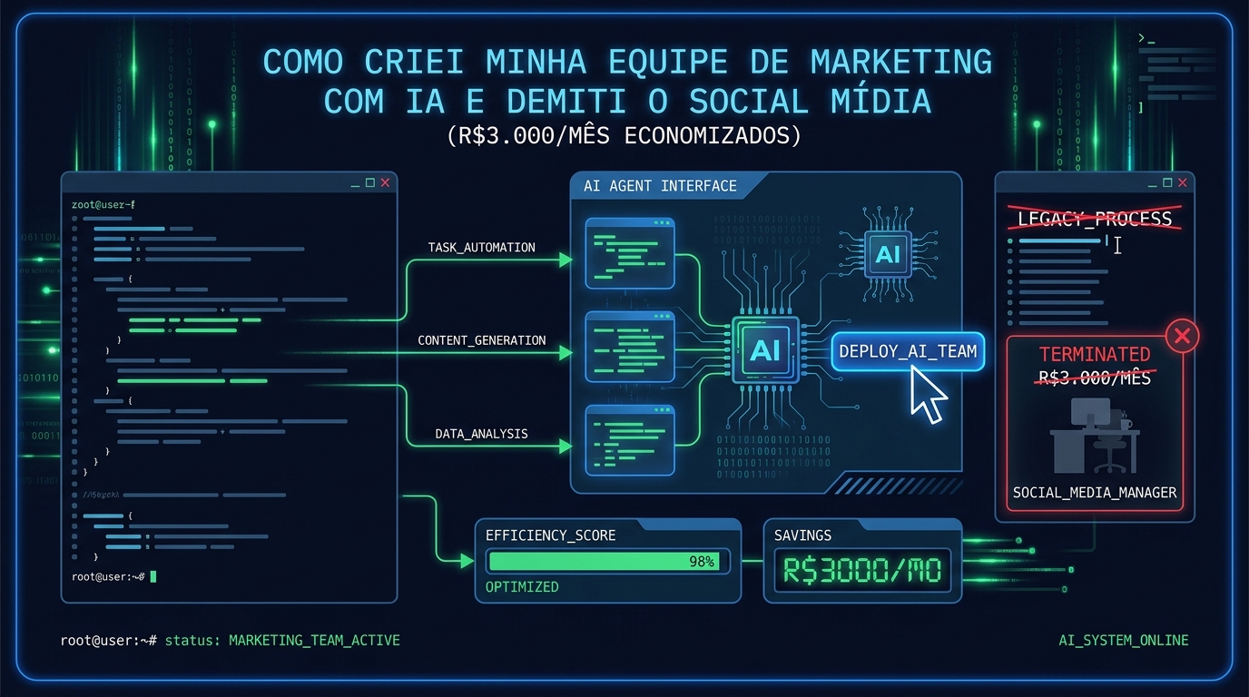 Como Criei Minha Equipe de Marketing com IA e Demiti o Social Mídia (R$3.000/mês Economizados)