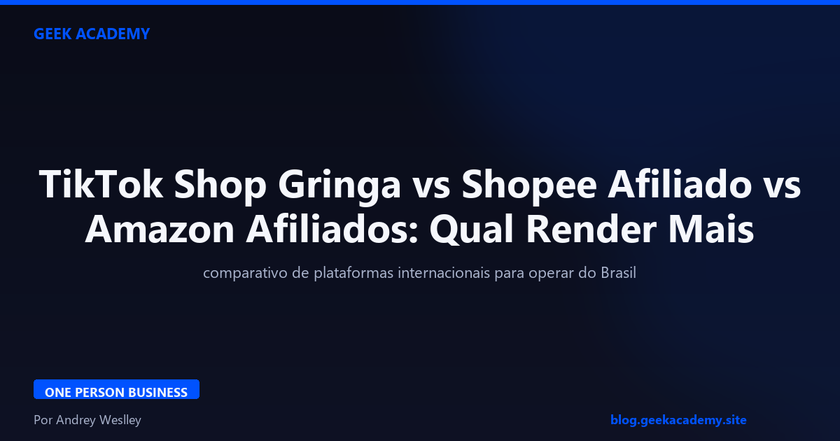 TikTok Shop Gringa vs Shopee Afiliado vs Amazon Afiliados: Qual Render Mais