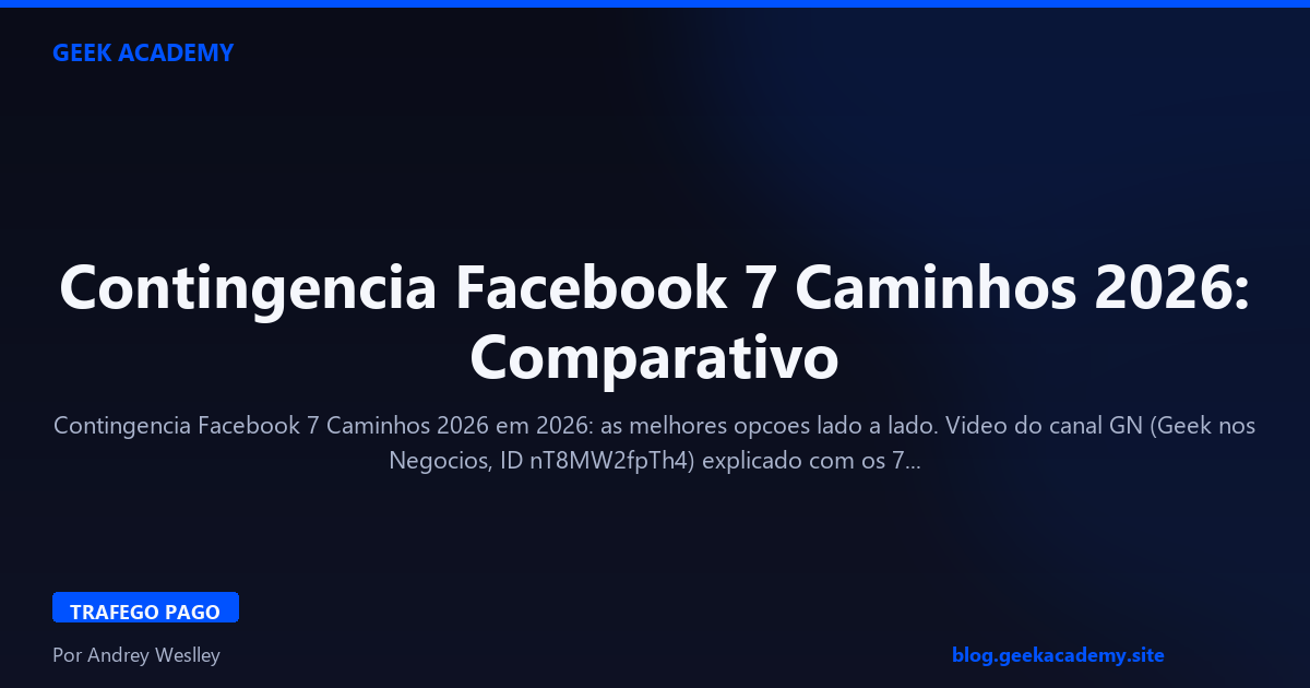 Contingencia Facebook 7 Caminhos 2026: Comparativo 2026