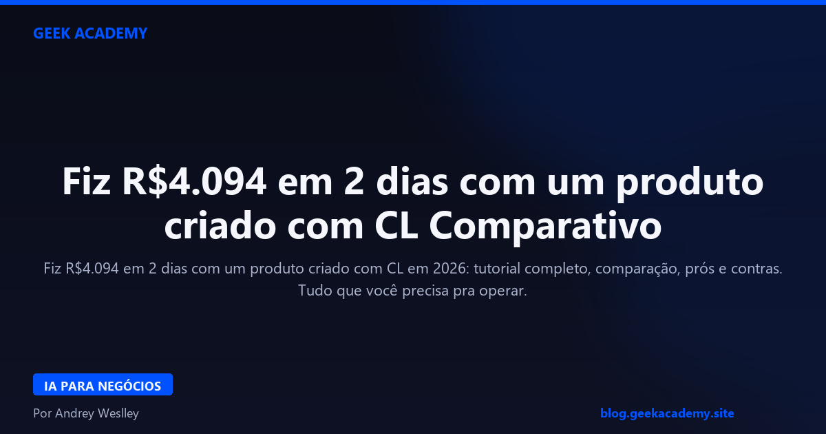 Fiz R$4.094 em 2 dias com um produto criado com CL Comparativo 2026