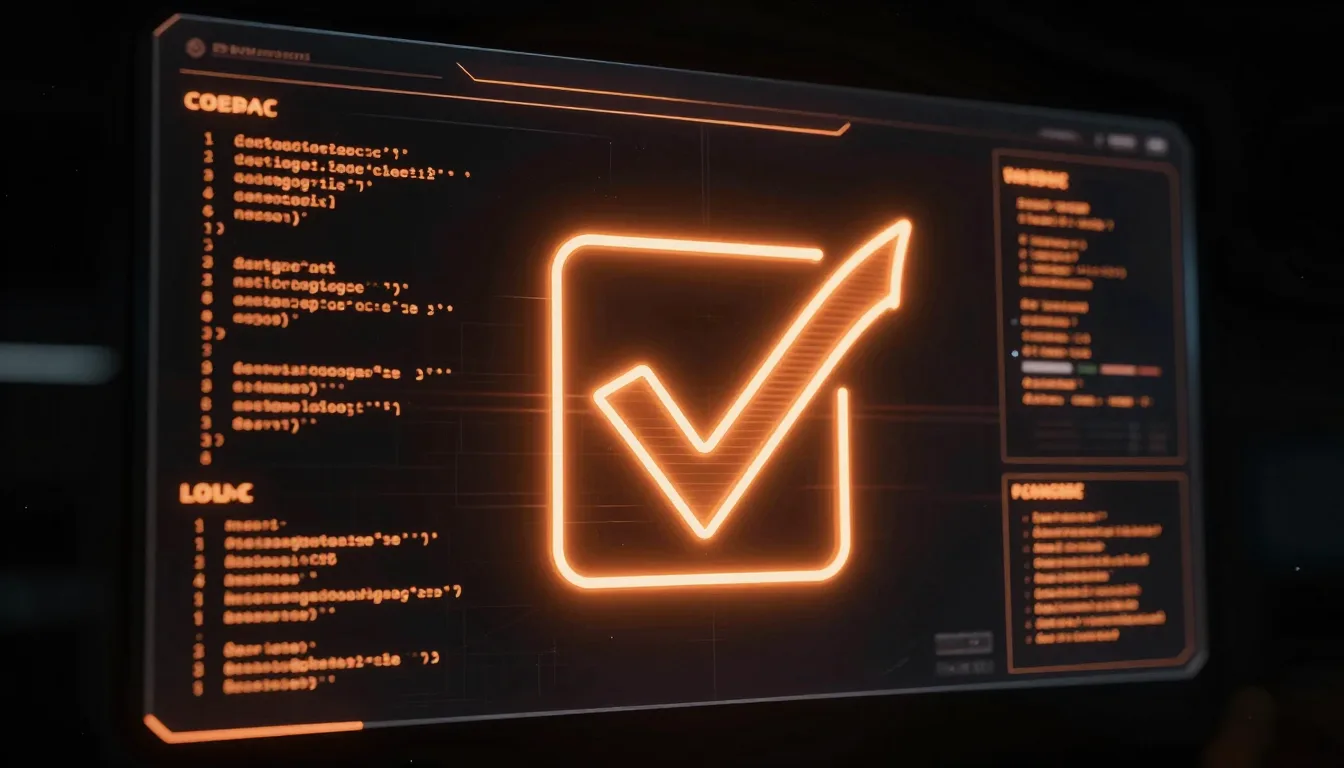Dashboard de sistema operacional de negócio futurista com selo de aprovação