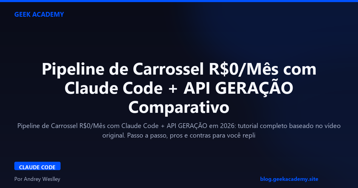 Pipeline de Carrossel R$0/Mês com Claude Code + API GERAÇÃO Comparativo 2026