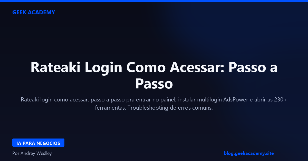 Rateaki Login Como Acessar: Passo a Passo (2026)
