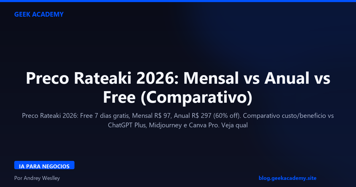 Preco Rateaki 2026: Mensal vs Anual vs Free (Comparativo)